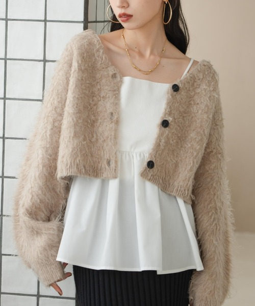 hinari（ヒナリ）の「シャギーショートニットカーディガン（カーディガン/ボレロ・レディース・ブラウン/アイボリー/ベージュ・FREE）」の8枚目の写真