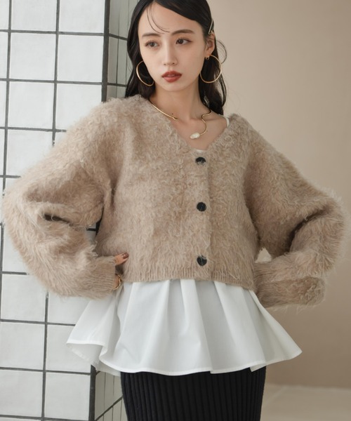 hinari（ヒナリ）の「シャギーショートニットカーディガン（カーディガン/ボレロ・レディース・ブラウン/アイボリー/ベージュ・FREE）」の18枚目の写真