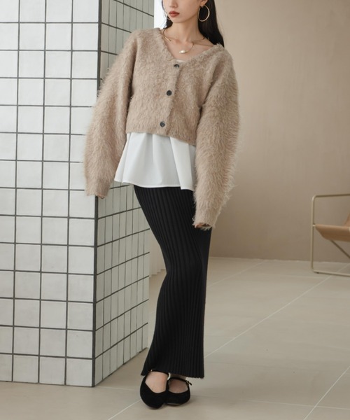 hinari（ヒナリ）の「シャギーショートニットカーディガン（カーディガン/ボレロ・レディース・ブラウン/アイボリー/ベージュ・FREE）」の15枚目の写真