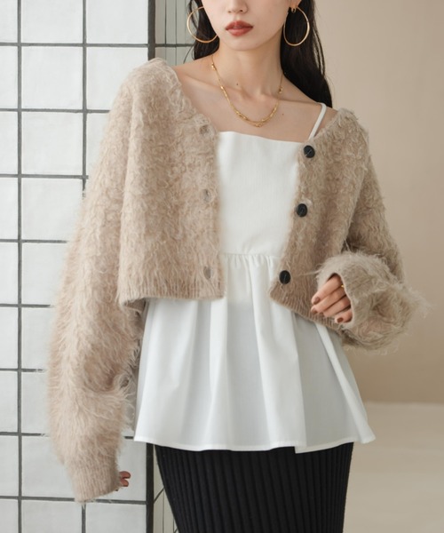 シャギーショートニットカーディガン（カーディガン/ボレロ）｜hinari