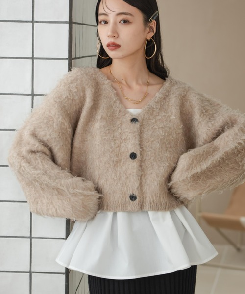 hinari（ヒナリ）の「シャギーショートニットカーディガン（カーディガン/ボレロ・レディース・ブラウン/アイボリー/ベージュ・FREE）」の10枚目の写真