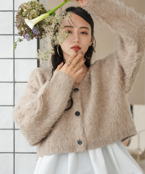 hinari シャギーニットカーディガン　アイボリー hinari（ヒナリ） カーディガン シャギーニットカーディガン