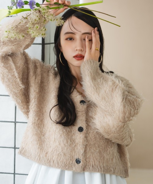 hinari（ヒナリ）の「シャギーショートニットカーディガン（カーディガン/ボレロ・レディース・ブラウン/アイボリー/ベージュ・FREE）」の12枚目の写真