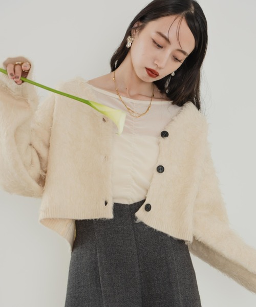 シャギーショートニットカーディガン（カーディガン/ボレロ）｜hinari