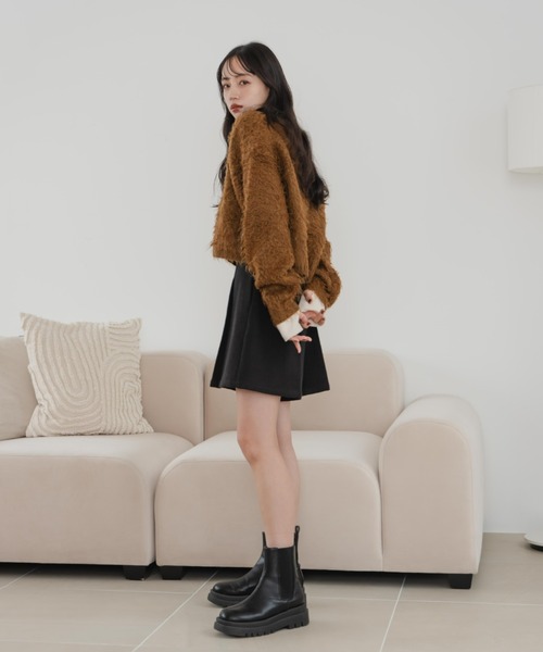 hinari（ヒナリ）の「シャギーショートニットカーディガン（カーディガン/ボレロ・レディース・ブラウン/アイボリー/ベージュ・FREE）」の5枚目の写真