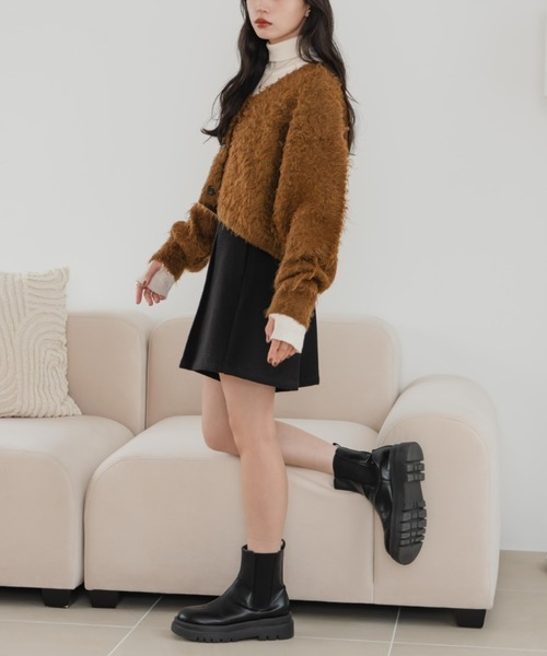 hinari（ヒナリ）の「シャギーショートニットカーディガン（カーディガン/ボレロ・レディース・ブラウン/アイボリー/ベージュ・FREE）」の4枚目の写真