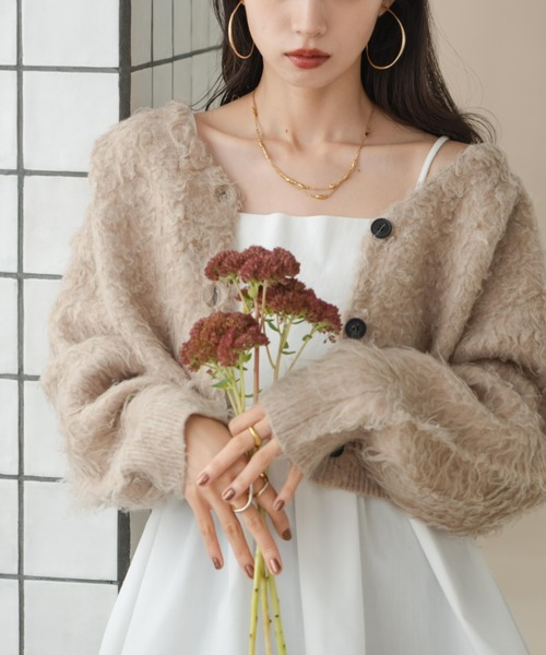 hinari（ヒナリ）の「シャギーショートニットカーディガン（カーディガン/ボレロ・レディース・ブラウン/アイボリー/ベージュ・FREE）」の21枚目の写真