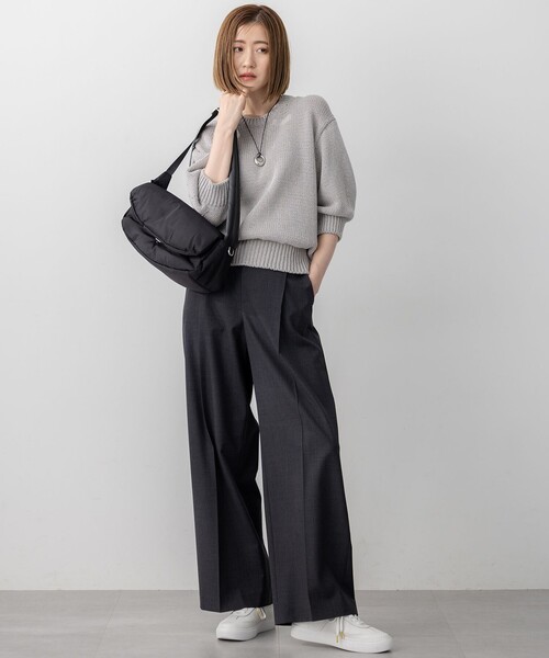 23区 L(ニジュウサンクオオキイサイズ)の「【洗える】ルレックスバルキー5分袖 ラメ ニット(ニット/セーター・レディース・ライトグレー系/ネイビー系・44/46)」の15枚目の写真