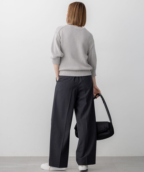 23区 L(ニジュウサンクオオキイサイズ)の「【洗える】ルレックスバルキー5分袖 ラメ ニット(ニット/セーター・レディース・ライトグレー系/ネイビー系・44/46)」の13枚目の写真