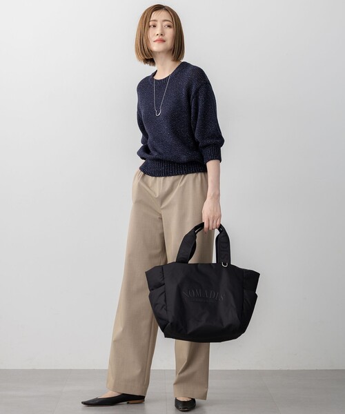 23区 L(ニジュウサンクオオキイサイズ)の「【洗える】ルレックスバルキー5分袖 ラメ ニット(ニット/セーター・レディース・ライトグレー系/ネイビー系・44/46)」の11枚目の写真