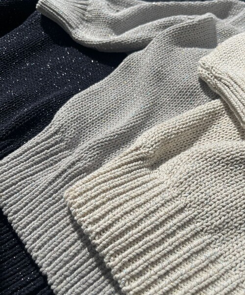 23区 L(ニジュウサンクオオキイサイズ)の「【洗える】ルレックスバルキー5分袖 ラメ ニット(ニット/セーター・レディース・ライトグレー系/ネイビー系・44/46)」の14枚目の写真