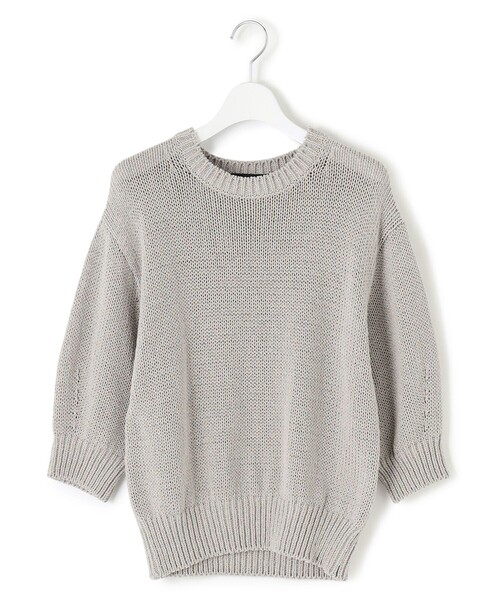23区 L(ニジュウサンクオオキイサイズ)の「【洗える】ルレックスバルキー5分袖 ラメ ニット(ニット/セーター・レディース・ライトグレー系/ネイビー系・44/46)」の8枚目の写真