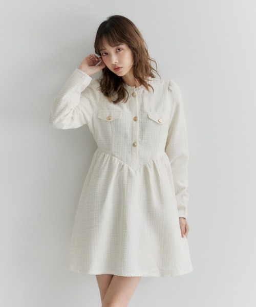 Lallana ラメココツイードフリルワンピース チェック フリーサイズ Lame coco tweed frill dress/ラメココツイードフリルワンピース