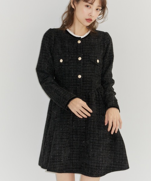 lallana ララーナ　ツイードワンピース リボンサマーツイードワンピース（ワンピース）｜Lallana