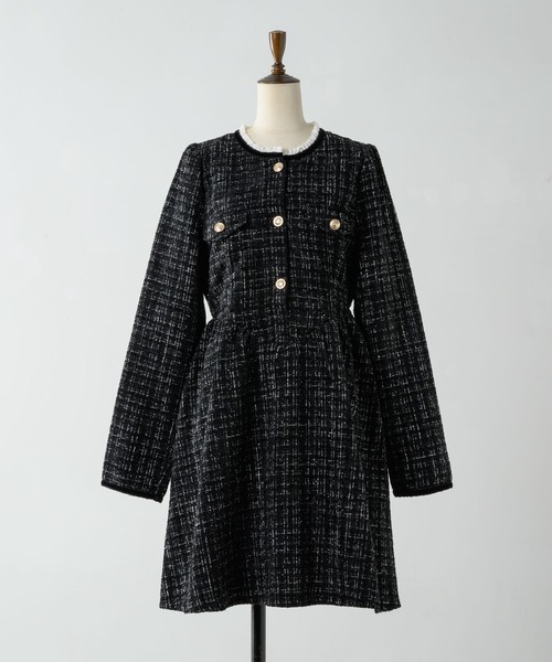 Lallana ラメココツイードフリルワンピース チェック フリーサイズ Lame coco tweed frill dress/ラメココツイードフリルワンピース