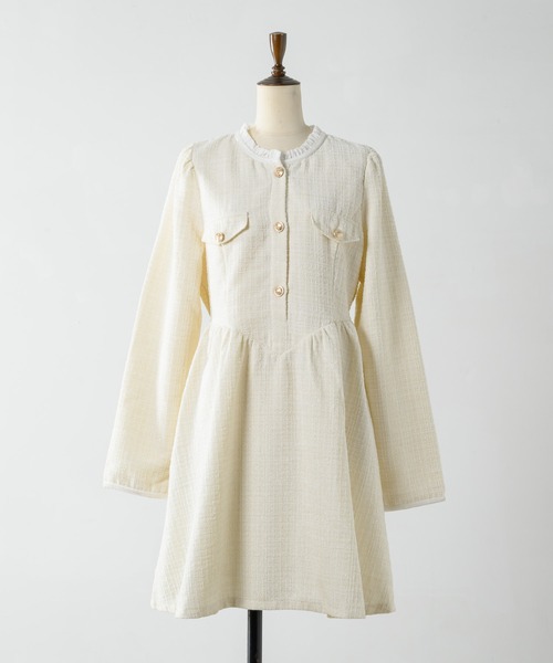 Lallana ラメココツイードフリルワンピース チェック フリーサイズ Lame coco tweed frill dress/ラメココツイードフリルワンピース