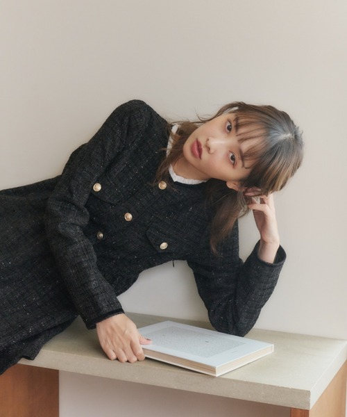 Lallana（ララーナ）の「Lame coco tweed frill dress/ラメココ