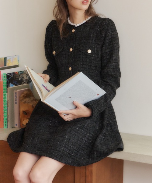 Lallana（ララーナ）の「Lame coco tweed frill dress/ラメココ
