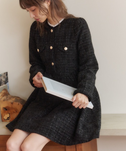 Lallana（ララーナ）の「Lame coco tweed frill dress/ラメココ