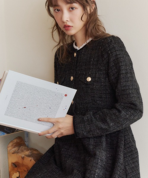 Lame coco tweed frill dress/ラメココツイードフリルワンピース