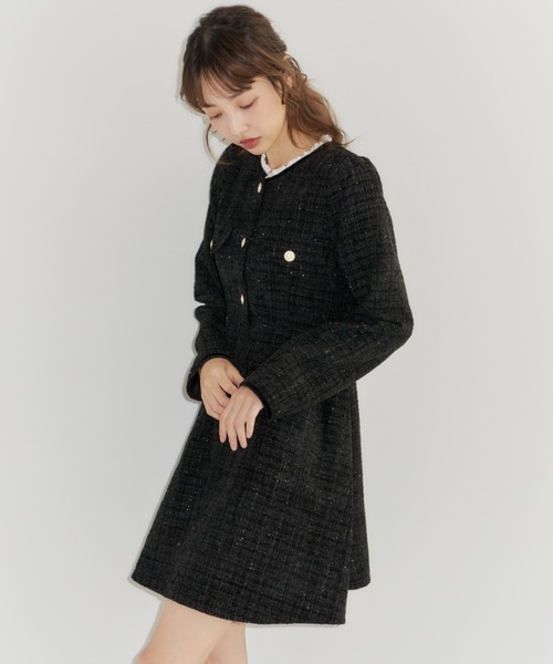 Lallana（ララーナ）の「Lame coco tweed frill dress/ラメココ