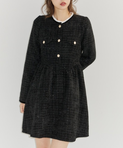 Lame coco tweed frill dress/ラメココツイードフリルワンピース
