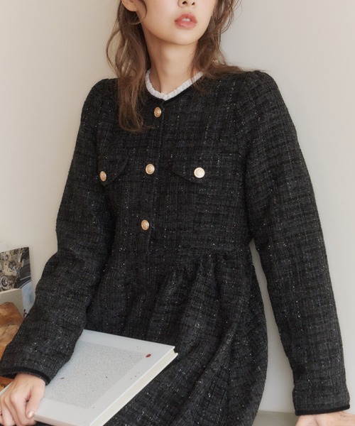 Lallana（ララーナ）の「Lame coco tweed frill dress/ラメココ