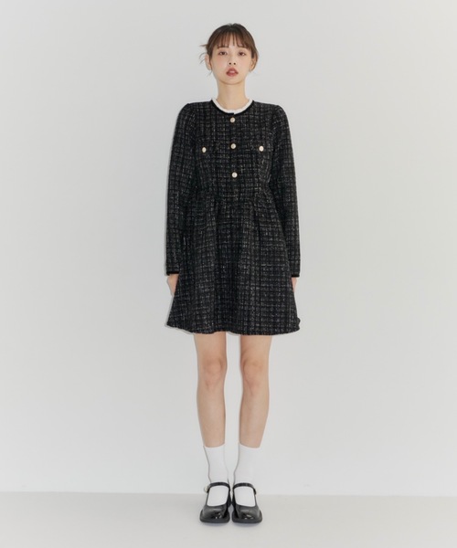 lallana ララーナ　ツイードワンピース リボンサマーツイードワンピース（ワンピース）｜Lallana