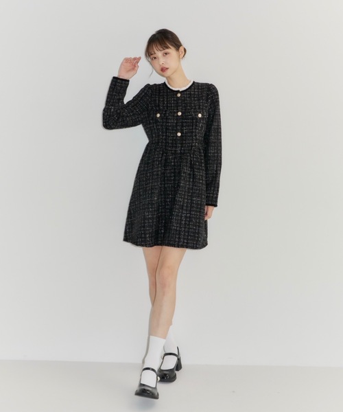 Lame coco tweed frill dress/ラメココツイードフリルワンピース