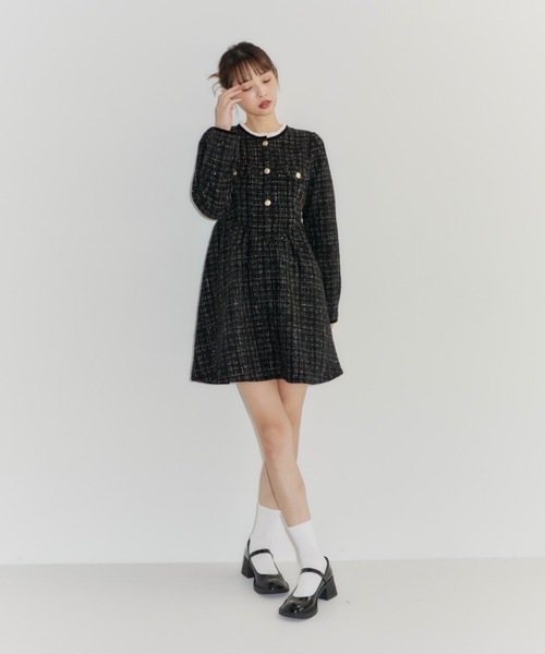 Lame coco tweed frill dress/ラメココツイードフリルワンピース