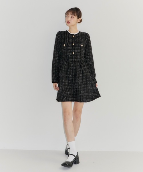 Lallana ラメココツイードフリルワンピース 新品 free完売 Lame coco tweed frill dress/ラメココツイードフリルワンピース