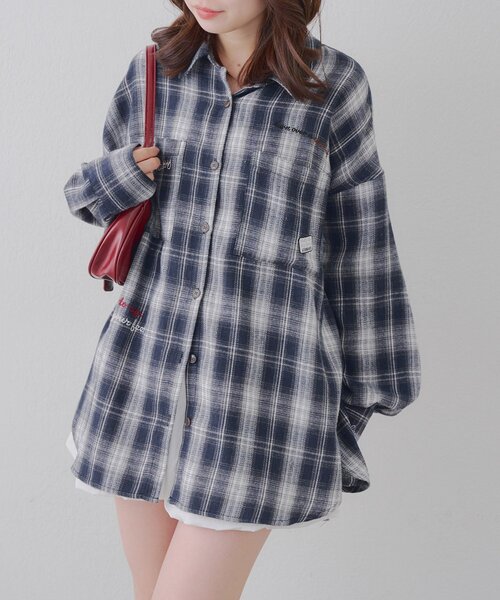 衿合皮刺繍入りチェックシャツ（シャツ/ブラウス）｜Another Branch