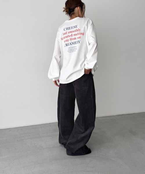 CANAL JEAN(キャナルジーン)の「El mar CHEESE ロングTシャツ(Tシャツ/カットソー・レディース・チャコールグレー/ホワイト・ONE SIZE)」の5枚目の写真