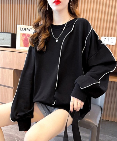 cammie(キャミー)の「配色メロウデザインビッグシルエットスウェットトップス(スウェット・レディース・アイボリー/ブラック/グレー・M/L)」の11枚目の写真