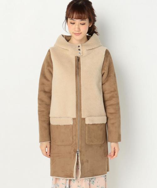 Another Edition（アナザーエディション）の「フェイクムートンコンビコート/AEBC F/MOUTON COMBI CT（ムートンコート・レディース・ベージュ/ブラック・MEDIUM/SMALL）」の4枚目の写真