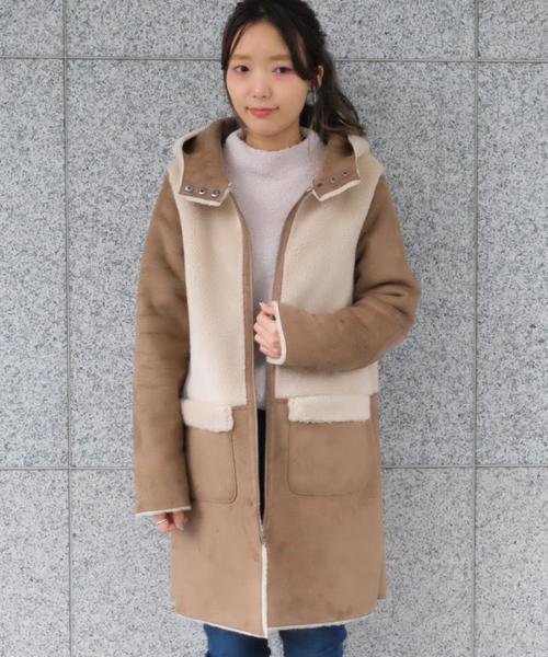 Another Edition（アナザーエディション）の「フェイクムートンコンビコート/AEBC F/MOUTON COMBI CT（ムートンコート・レディース・ベージュ/ブラック・MEDIUM/SMALL）」の17枚目の写真