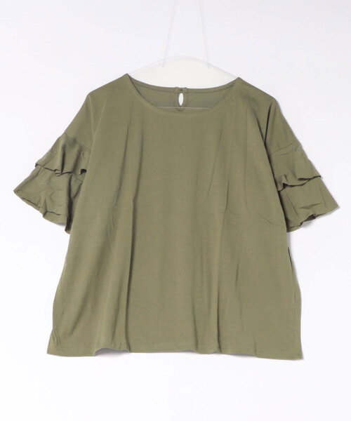 RCD(アールシーディー)の「ダブルフリルスリーブプルオーバー(Tシャツ/カットソー・レディース・ライトブラウン/テラコッタ/ベージュ/ブラック/カーキ・LL~3L/M-L)」の11枚目の写真