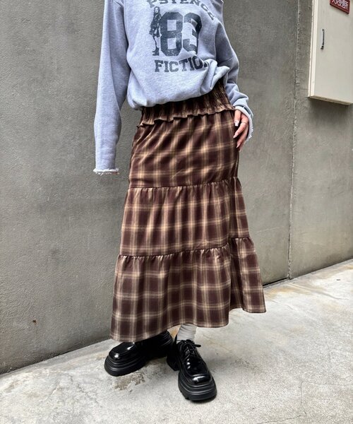 WHO'S WHO gallery（フーズフーギャラリー）の「シャーリングロングスカート（スカート・レディース・ブラック/ブラウン・FREE）」の10枚目の写真