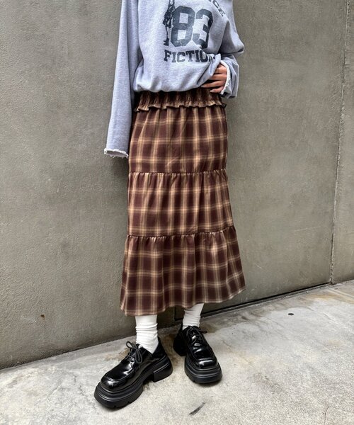 WHO'S WHO gallery（フーズフーギャラリー）の「シャーリングロングスカート（スカート・レディース・ブラック/ブラウン・FREE）」の12枚目の写真