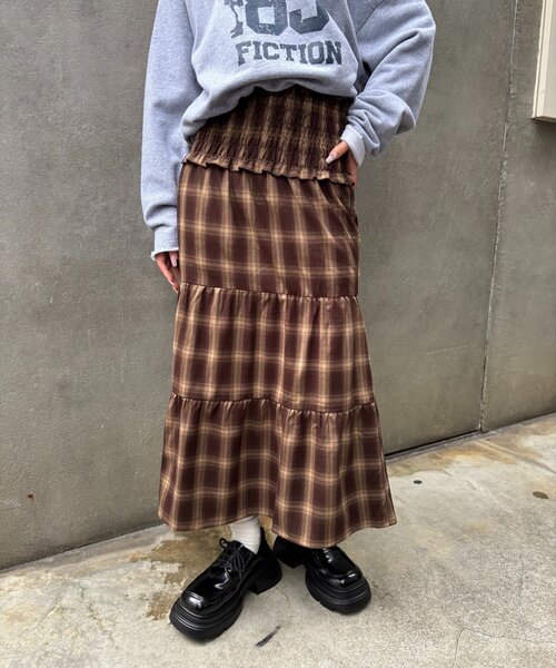 WHO'S WHO gallery（フーズフーギャラリー）の「シャーリングロングスカート（スカート・レディース・ブラック/ブラウン・FREE）」の13枚目の写真