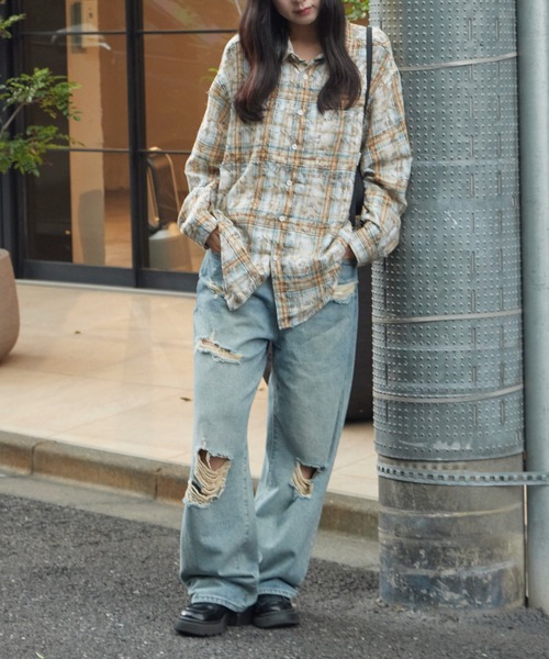 Theater code(シアターコード)の「Regular Collar Floral Tartan Check Shirt / レギュラーカラー 花柄 タータンチェックシャツ(シャツ/ブラウス・メンズ・ベージュ/レッド・M/L)」の18枚目の写真