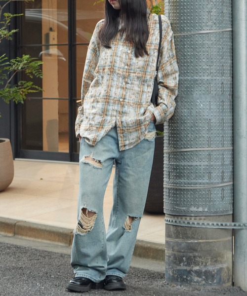 Theater code(シアターコード)の「Regular Collar Floral Tartan Check Shirt / レギュラーカラー 花柄 タータンチェックシャツ(シャツ/ブラウス・メンズ・ベージュ/レッド・M/L)」の19枚目の写真