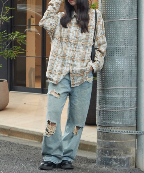 Theater code(シアターコード)の「Regular Collar Floral Tartan Check Shirt / レギュラーカラー 花柄 タータンチェックシャツ(シャツ/ブラウス・メンズ・ベージュ/レッド・M/L)」の20枚目の写真