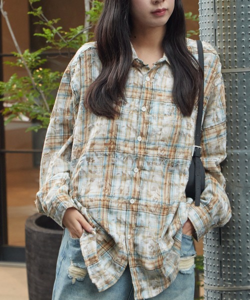 Theater code(シアターコード)の「Regular Collar Floral Tartan Check Shirt / レギュラーカラー 花柄 タータンチェックシャツ(シャツ/ブラウス・メンズ・ベージュ/レッド・M/L)」の14枚目の写真