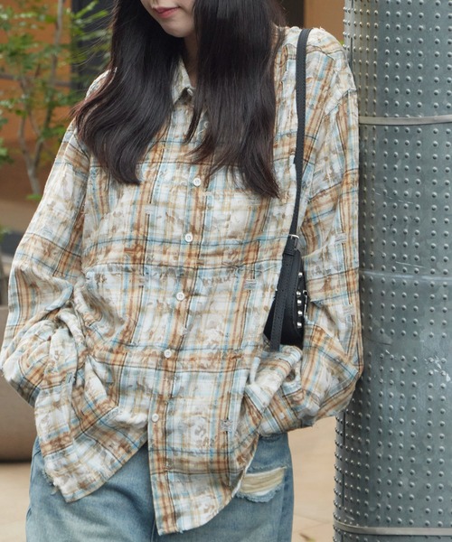 Theater code(シアターコード)の「Regular Collar Floral Tartan Check Shirt / レギュラーカラー 花柄 タータンチェックシャツ(シャツ/ブラウス・メンズ・ベージュ/レッド・M/L)」の15枚目の写真