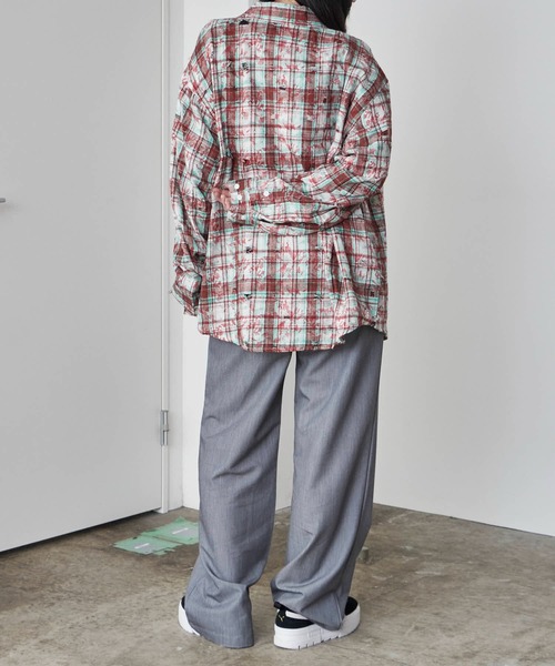 Theater code(シアターコード)の「Regular Collar Floral Tartan Check Shirt / レギュラーカラー 花柄 タータンチェックシャツ(シャツ/ブラウス・メンズ・ベージュ/レッド・M/L)」の4枚目の写真