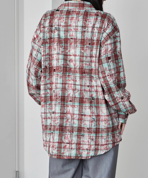 Theater code(シアターコード)の「Regular Collar Floral Tartan Check Shirt / レギュラーカラー 花柄 タータンチェックシャツ(シャツ/ブラウス・メンズ・ベージュ/レッド・M/L)」の6枚目の写真