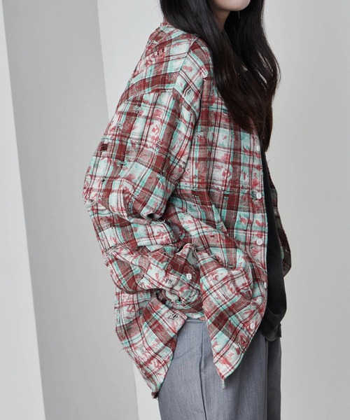 Theater code(シアターコード)の「Regular Collar Floral Tartan Check Shirt / レギュラーカラー 花柄 タータンチェックシャツ(シャツ/ブラウス・メンズ・ベージュ/レッド・M/L)」の22枚目の写真