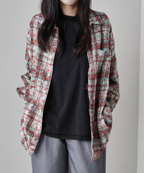 Theater code(シアターコード)の「Regular Collar Floral Tartan Check Shirt / レギュラーカラー 花柄 タータンチェックシャツ(シャツ/ブラウス・メンズ・ベージュ/レッド・M/L)」の21枚目の写真