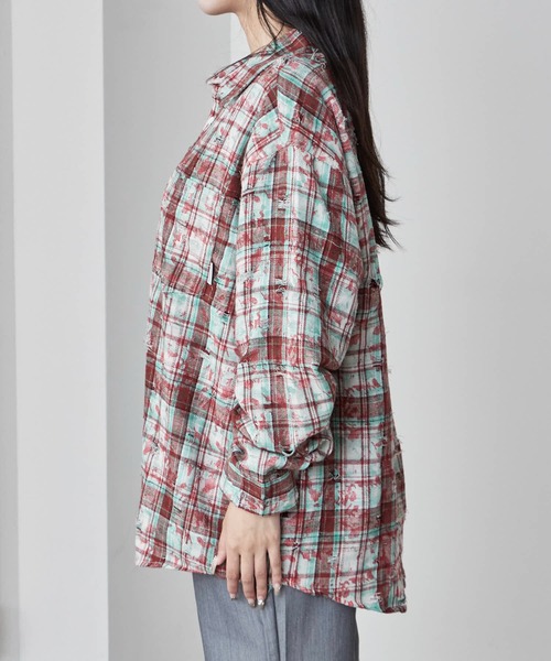 Theater code(シアターコード)の「Regular Collar Floral Tartan Check Shirt / レギュラーカラー 花柄 タータンチェックシャツ(シャツ/ブラウス・メンズ・ベージュ/レッド・M/L)」の12枚目の写真